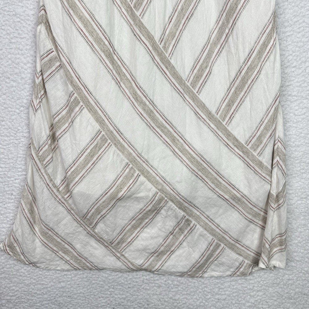 Soft Surroundings Linen Blend Midi Dress Womens L Striped Lined 3/4 Sleeve Beige - Picture 2 of 7